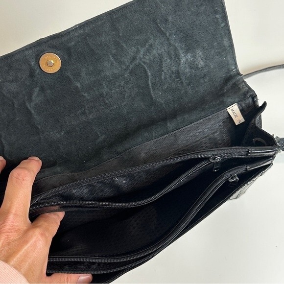 Vintage Black Eel Skin Leather 90s Convertible Shoulder Bag Clutch - Picture 4 of 8